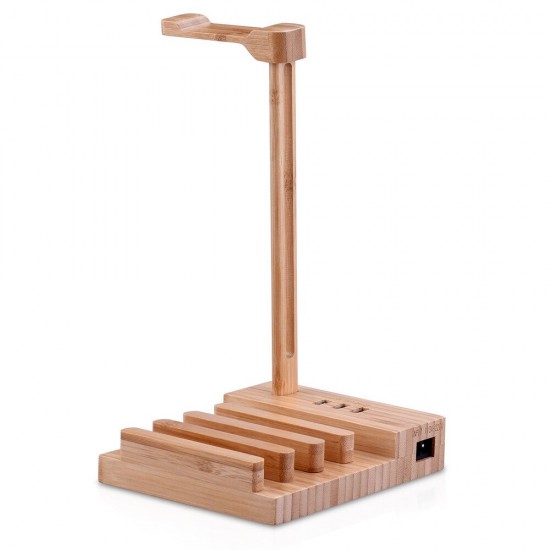 Wooden Headphone Stand Headset Hanger Mobile Phone Tablet Stand Holder with Universal USB Charging Ports USB Charger Wooden Headphone Stand Headset Hanger Mobile Phone Tablet Stand Holder with Universal USB Charging Ports USB Charger