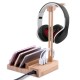 Wooden Headphone Stand Headset Hanger Mobile Phone Tablet Stand Holder with Universal USB Charging Ports USB Charger