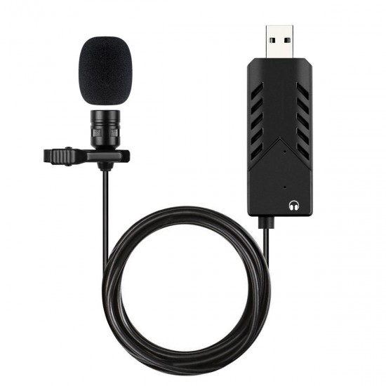 1.5m USB Lapel Collar Microphone Omnidirectional Mic with Sound Card for PC Computer Mobile Phones for Youtube Live Broadcast