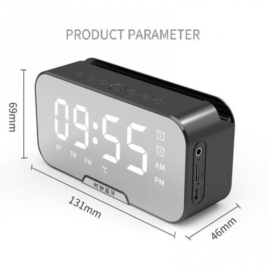 2020 New Wireless bluetooth Clock Speaker Radio LED Mirror Alarm Clock Subwoofer Music Player Snooze Desktop Clock Wireless Speaker with FM Radio