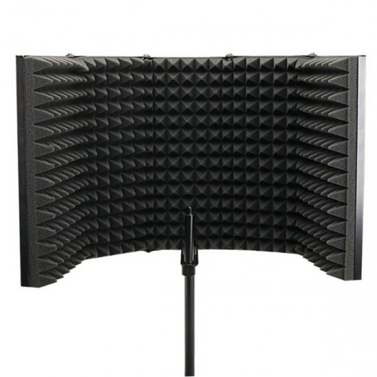 331x1060mm 5 Panels Foldable Studio Microphone Isolation Shield Acoustic Foam Sound Absorbing for Studio Recording Live Broadcast