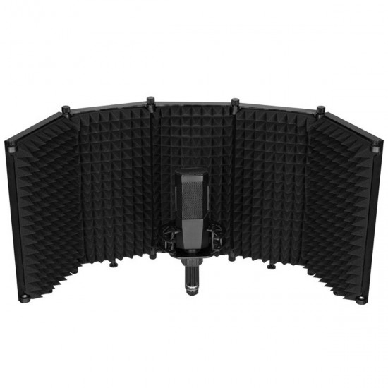 331x1060mm 5 Panels Foldable Studio Microphone Isolation Shield Acoustic Foam Sound Absorbing for Studio Recording Live Broadcast