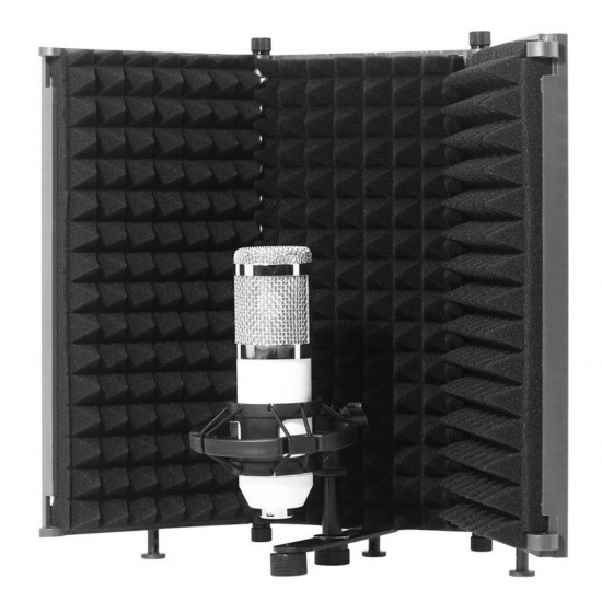 331x1060mm 5 Panels Foldable Studio Microphone Isolation Shield Acoustic Foam Sound Absorbing for Studio Recording Live Broadcast