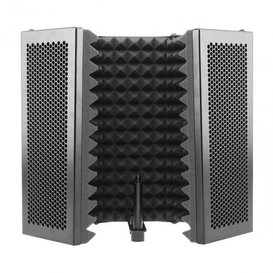 331x1060mm 5 Panels Foldable Studio Microphone Isolation Shield Acoustic Foam Sound Absorbing for Studio Recording Live Broadcast