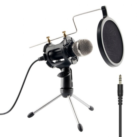 3.5mm USB Condenser Recording Microphone for Mac Windows PC Laptop Youtube Live Streaming Studio Microphones for iPhone Android Mobile Phone Broadcast with Stand