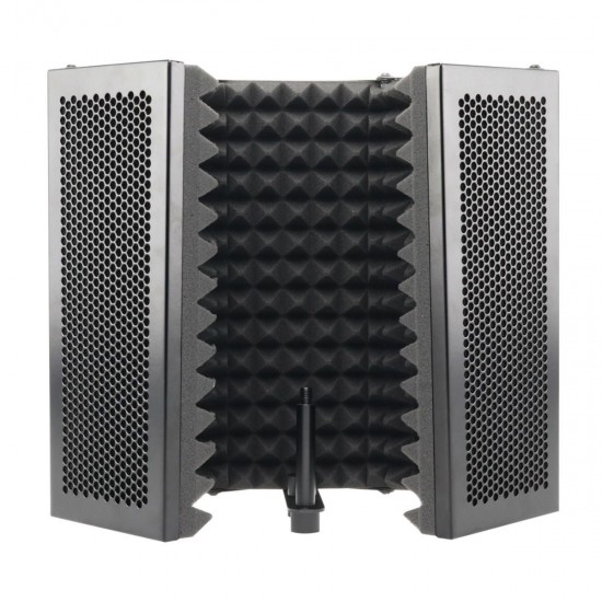 57.5 x 28cm Foldable Adjustable Studio Recording Microphone Isolator Sound Absorbing Foam Panel Mic Isolation Shield Stand Mount