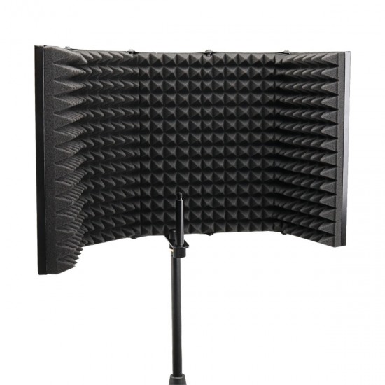 57.5 x 28cm Foldable Adjustable Studio Recording Microphone Isolator Sound Absorbing Foam Panel Mic Isolation Shield Stand Mount
