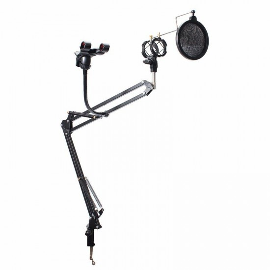 9PCS Foldable Professional Recording Microphone Stand Adjustable with Arm Legs Clamp for Stages Studios Live Video