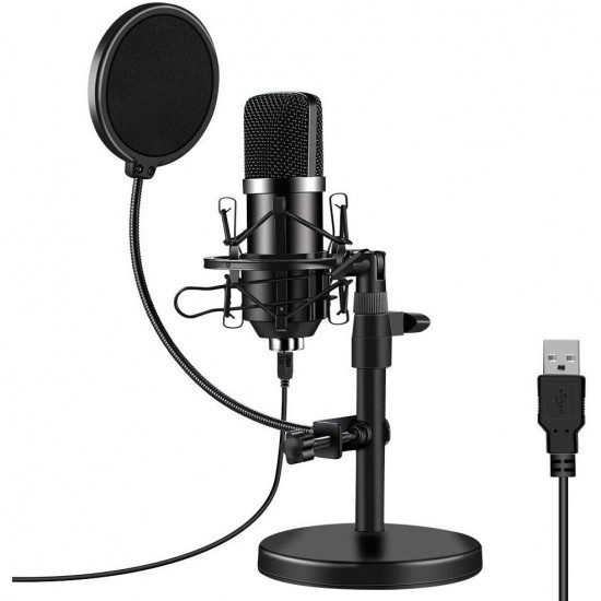 DM04 USB Microphone 192Khz 24bit Condenser Microphone Cardioid Mic for Live Stream Broadcast with Pop Filter and Damper Mount