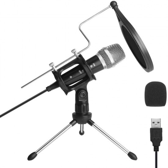 USB Condenser Studio Microphone PC Live Recording Mic for YouTube Streaming Broadcast Gaming for Windows Laptop MAC
