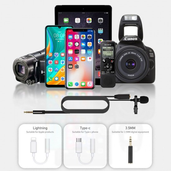 E1 Wired Microphone Mini 3.5mm Type-C Microphone Lavalier Condenser Recording Vlogging Video Live Microphone for iPhone Huawei