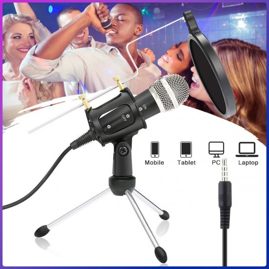 Studio Condenser Microphone Set Recording Broadcasting Mic With Stand For PC Phone Karaoke