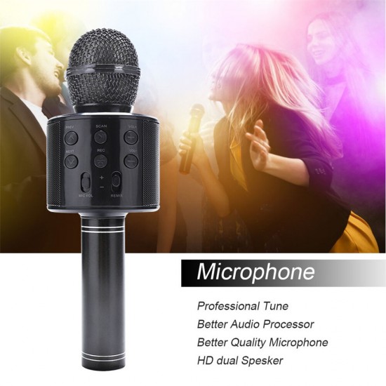 WS858 bluetooth Micrphone Wireless Microphone Handheld Karaoke Voice Record TF Card Portable Home Outdoors Music Microphone Speaker