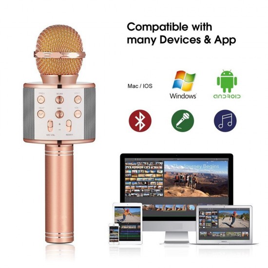 WS858 bluetooth Micrphone Wireless Microphone Handheld Karaoke Voice Record TF Card Portable Home Outdoors Music Microphone Speaker