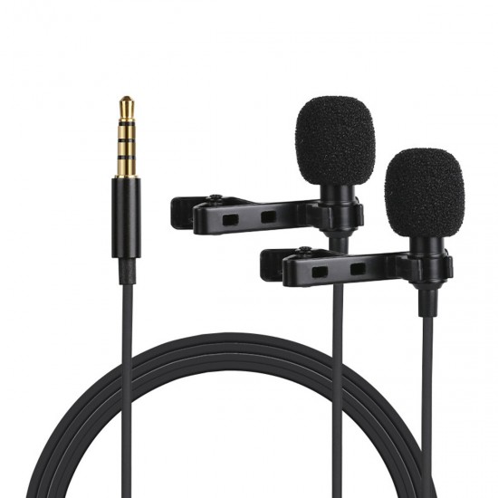 Dual Head Collar Clip Micrphone Interview Record Lecture Short Video 3.5mm Micrphone Dual Head Collar Clip Micrphone Interview Record Lecture Short Video 3.5mm Micrphone