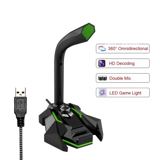 GK Multifunctional USB 3.5mm LED Wired Omnidirectionnel Game Microphone with Dual Mics with HD Smart Sound Card for Computer Laptop GK Multifunctional USB 3.5mm LED Wired Omnidirectionnel Game Microphone with Dual Mics with HD Smart Sound Card for Computer Laptop