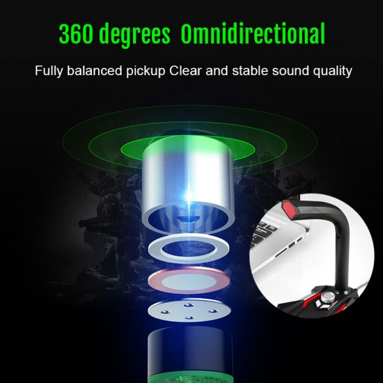 GK Multifunctional USB 3.5mm LED Wired Omnidirectionnel Game Microphone with Dual Mics with HD Smart Sound Card for Computer Laptop