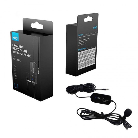 L1 Lavalier Microphone Rechargeable Lapel Condenser Clip-on Handsfree Collar Mic for Mobile Phone DSLR Camera PC Laptop