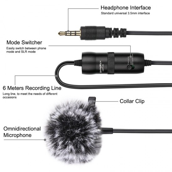 PU427 6M 3.5mm Jack Microphone M1 Omnidirectional Condenser Microphone Recording Live Vlogging Video Lavalier Microphone PU427 6M 3.5mm Jack Microphone M1 Omnidirectional Condenser Microphone Recording Live Vlogging Video Lavalier Microphone