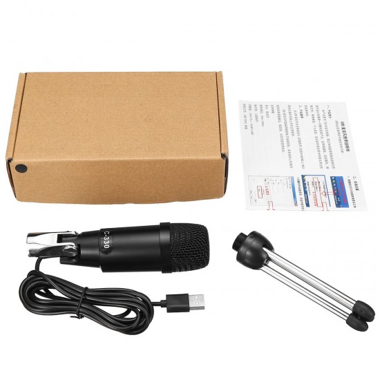 Professional 30Hz-20KHz Dynamic Cardioid Capacitive USB Wired Microphone Mic with Desktop Tripod for Stage Karaoke Public Speaking