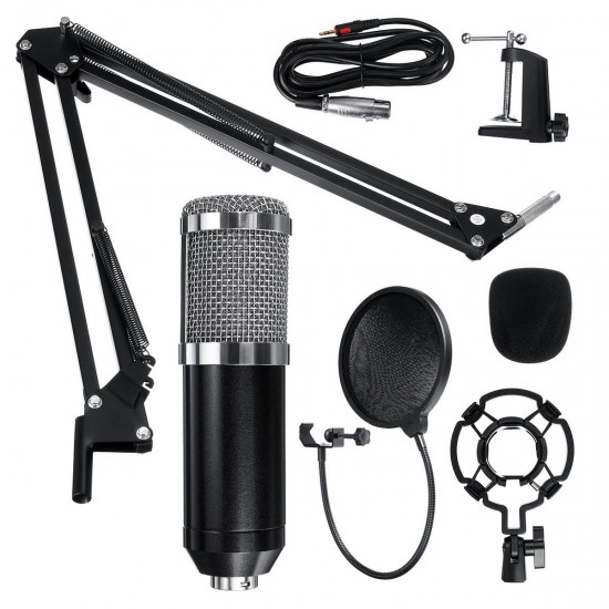 Condenser Microphone Live Broadcast Mic Computer Karaoke Large Diaphragm with Bracket for Youtube