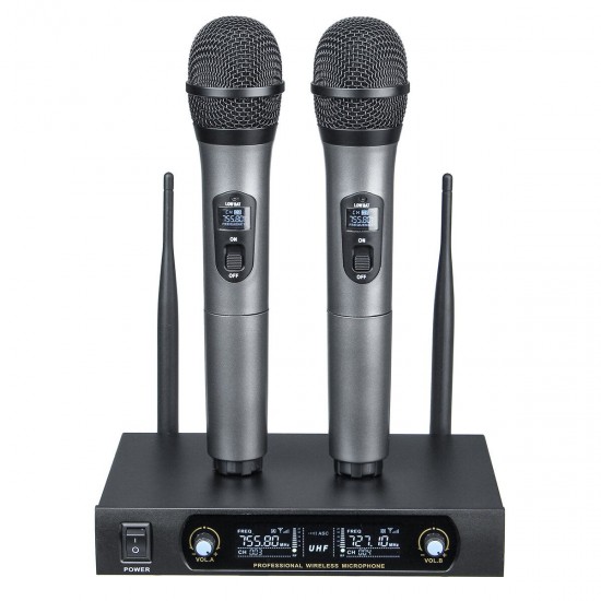 UHF Receiver 2 Channel Wireless Microphone System Bass Good Sounds KTV Party Sing Home Entertainment UHF Receiver 2 Channel Wireless Microphone System Bass Good Sounds KTV Party Sing Home Entertainment