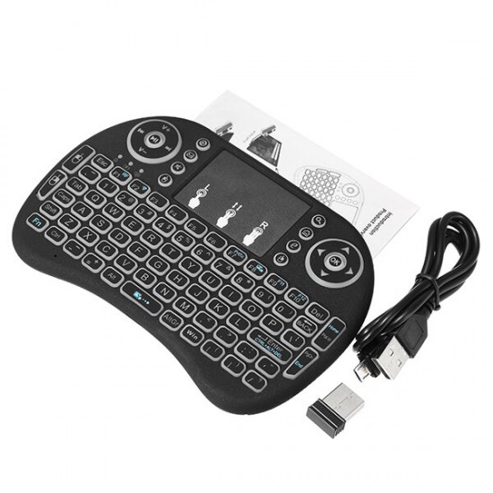 I8 2.4G Wireless Colorful Marquee Backlit Rechargeable Mini Keyboard Air Mouse Touchpad