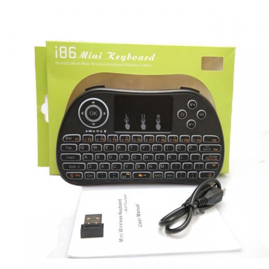 I86 Wireless White Backlit 2.4GHz Touchpad Keyboard Air Mouse