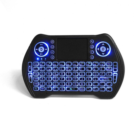 MT-10 2.4G Wireless Spanish Three Color Backlit Rechargeable Mini Keyboard Touchpad Air Mouse Airmouse