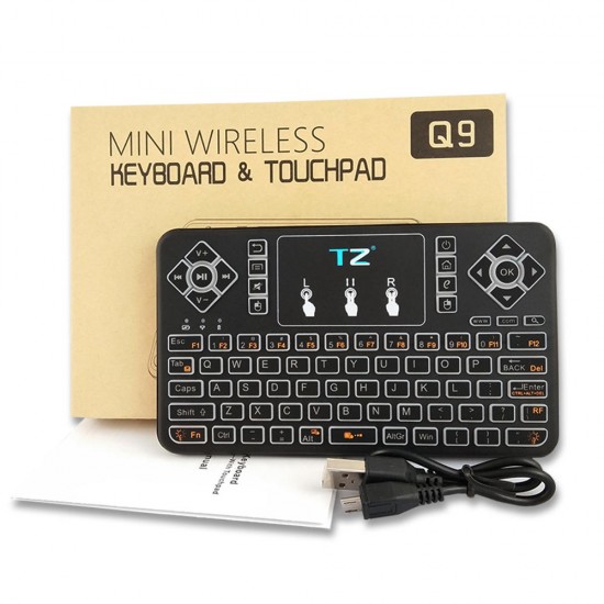 Q9 bluetooth Wireless 3 Colors Backlit Touchpad Air Mouse Mini Keyboard for Android TV Box Phone