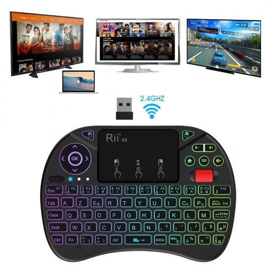 X8 2.4GHz Wireless Mini Keyboard with Touchpad for TV Box PC Smart TV Colorful LED Backlit Li-ion Battery French X8 2.4GHz Wireless Mini Keyboard with Touchpad for TV Box PC Smart TV Colorful LED Backlit Li-ion Battery French