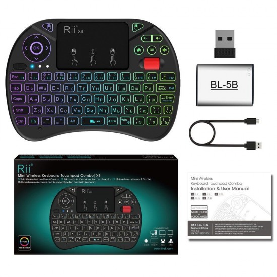 X8 Russian 2.4G Wireless Mini Keyboard with Touchpad for TV Box Smart TV PC Color LED Backlit Li-ion Battery for TV Box PC