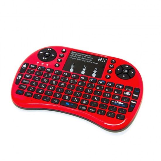 i8+ Red Mini Wireless 2.4G Backlight Touchpad Air Mouse Keyboard for PC Android Smart TV Box