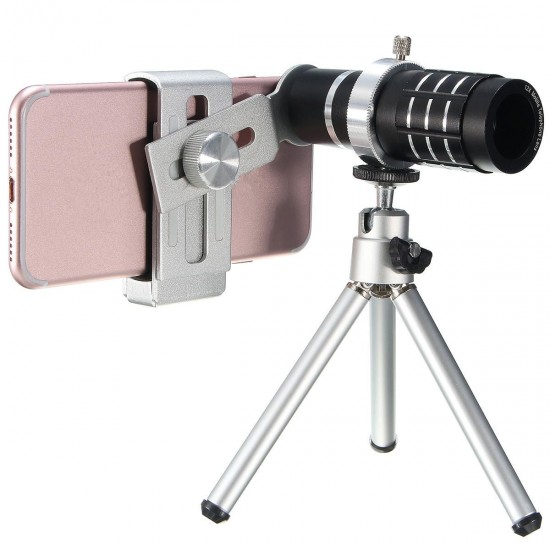 12X Telescope Lens with Mini Desktop Portable Tripod Phone Clip 12X Telescope Lens with Mini Desktop Portable Tripod Phone Clip