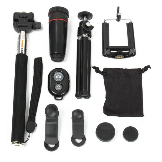 8X Telephoto Fisheye Lens bluetooth Selfie Shutter Stick Mini Tripod Set Kit for Smartphone Photography 8X Telephoto Fisheye Lens bluetooth Selfie Shutter Stick Mini Tripod Set Kit for Smartphone Photography