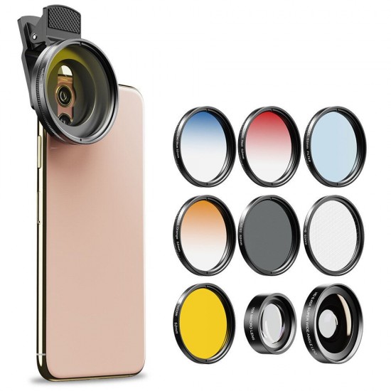 52UV-7F 52mm 7 in 1 Full Filter Lens Kit ND CPL Star Full Red Yellow Color Camera Lens Filter for Smartphones