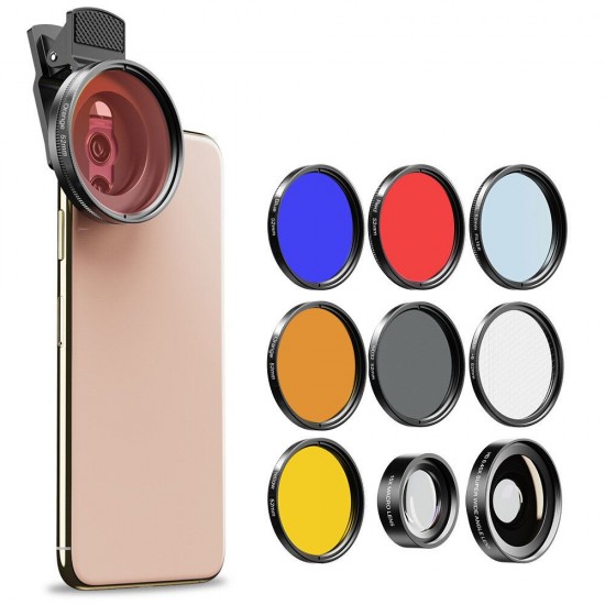 52UV-7F 52mm 7 in 1 Full Filter Lens Kit ND CPL Star Full Red Yellow Color Camera Lens Filter for Smartphones