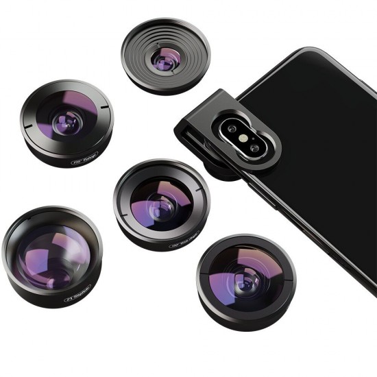 HD5V2 5 in 1 Fisheye Macro Wide Angle Teleconverter Portrait Lens for Mobile Phone Photography HD5V2 5 in 1 Fisheye Macro Wide Angle Teleconverter Portrait Lens for Mobile Phone Photography