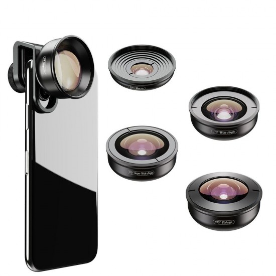 HD5V2 5 in 1 Fisheye Macro Wide Angle Teleconverter Portrait Lens for Mobile Phone Photography HD5V2 5 in 1 Fisheye Macro Wide Angle Teleconverter Portrait Lens for Mobile Phone Photography