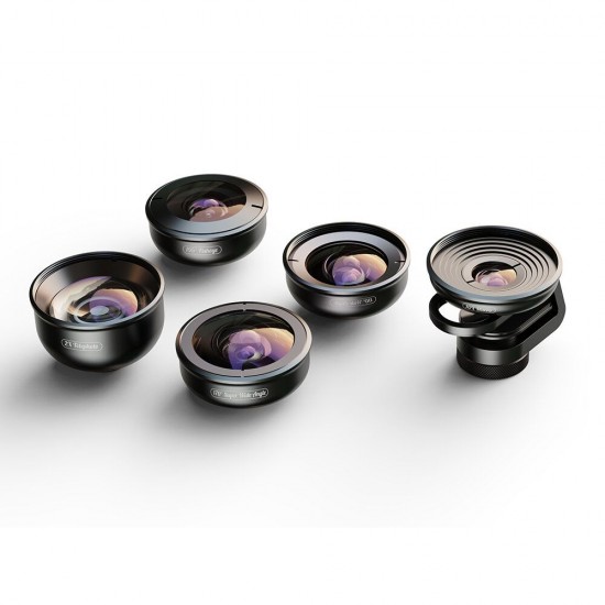 HD5V2 5 in 1 Fisheye Macro Wide Angle Teleconverter Portrait Lens for Mobile Phone Photography HD5V2 5 in 1 Fisheye Macro Wide Angle Teleconverter Portrait Lens for Mobile Phone Photography