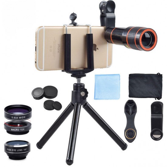 HS12XDG3 6 in 1 Universal 12X Zoom Telescope Fisheye Wide Angle Macro with Tripod