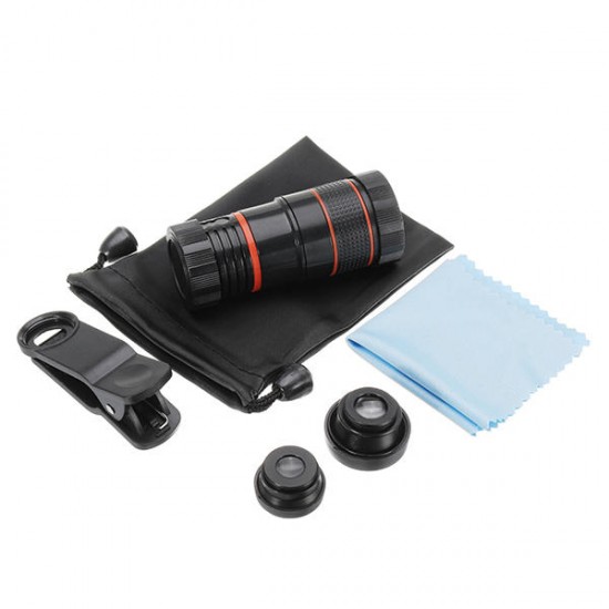 CL-19B85 4 in 1 8X Telescope Zoom Fisheye Wide Angle Macro Lens for Mobile Phone Tablet CL-19B85 4 in 1 8X Telescope Zoom Fisheye Wide Angle Macro Lens for Mobile Phone Tablet