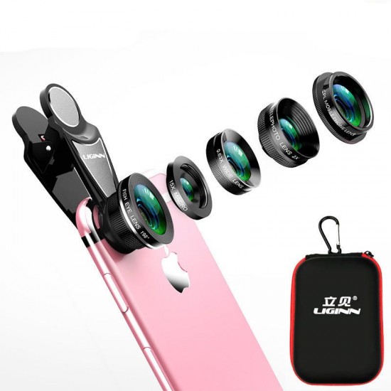 L-515 5 in 1 Fisheye Wide Angle Macro Telescope Telephoto CPL Lens for Mobile Phone Smartphone