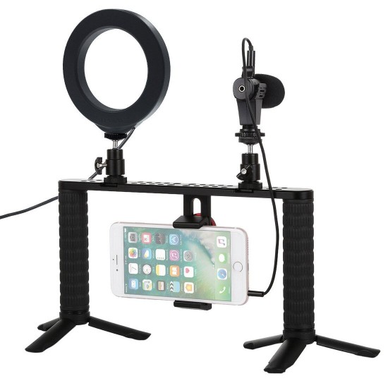 PKT3028 4 in 1 4.7 inch Video Rig Handle Stabilizer LED Ring Light Live Broadcast Vlogging Selfie for Smartphone with Microphone PKT3028 4 in 1 4.7 inch Video Rig Handle Stabilizer LED Ring Light Live Broadcast Vlogging Selfie for Smartphone with Microphone