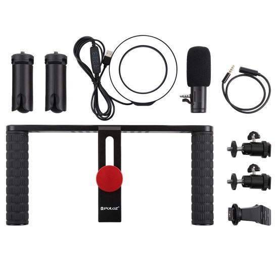 PKT3028 4 in 1 4.7 inch Video Rig Handle Stabilizer LED Ring Light Live Broadcast Vlogging Selfie for Smartphone with Microphone PKT3028 4 in 1 4.7 inch Video Rig Handle Stabilizer LED Ring Light Live Broadcast Vlogging Selfie for Smartphone with Microphone