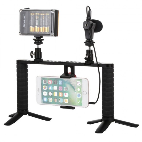 PKT3024 4 in 1 Video Rig Stabilizer Grip Microphone Video Light Tripod for Mobile Phone