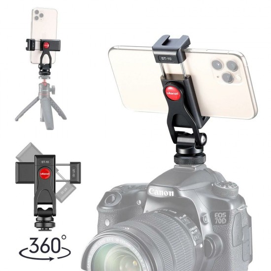 ST-10 Metal Dual Cold Shoe Phone Holder Phone Clip with Led Video Light Microphone Mount ST-10 Metal Dual Cold Shoe Phone Holder Phone Clip with Led Video Light Microphone Mount