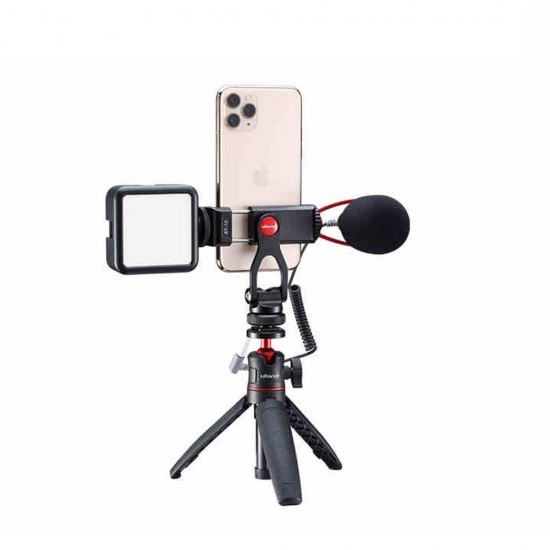 ST-10 Metal Dual Cold Shoe Phone Holder Phone Clip with Led Video Light Microphone Mount