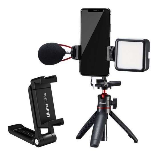ST-16 Handheld Vertical Shooting Phone Mount Holder Vlog Phone Mount Holder with Cold Shoe for Microphone LED Light