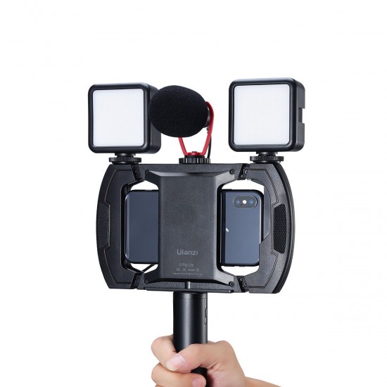 Lite Handheld Vlogging Cage Smartphone Video Rig with 3 Cold Shoe Extension Port Support Horizontal Extension